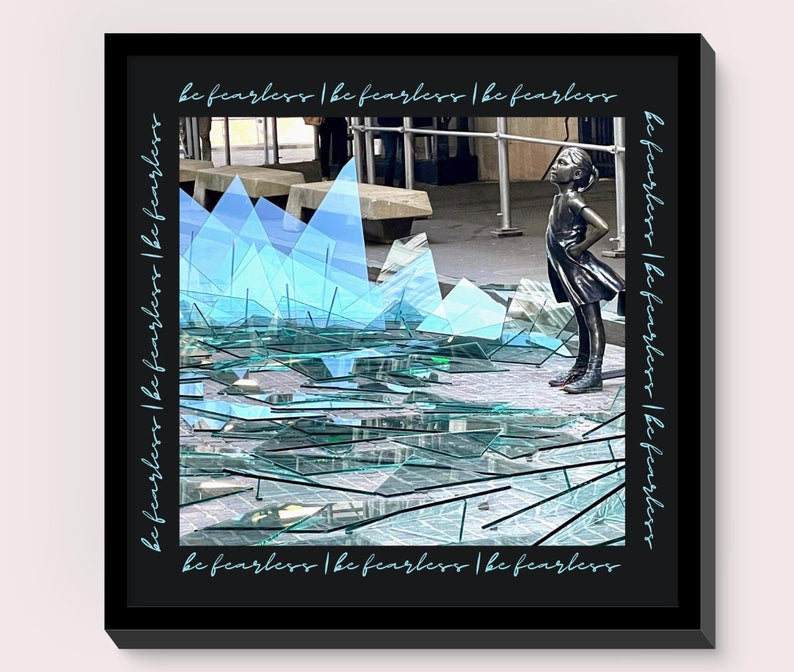 Fearless Girl Breaks The Glass Ceiling - 8x8 inch Wall Art with Black Frame