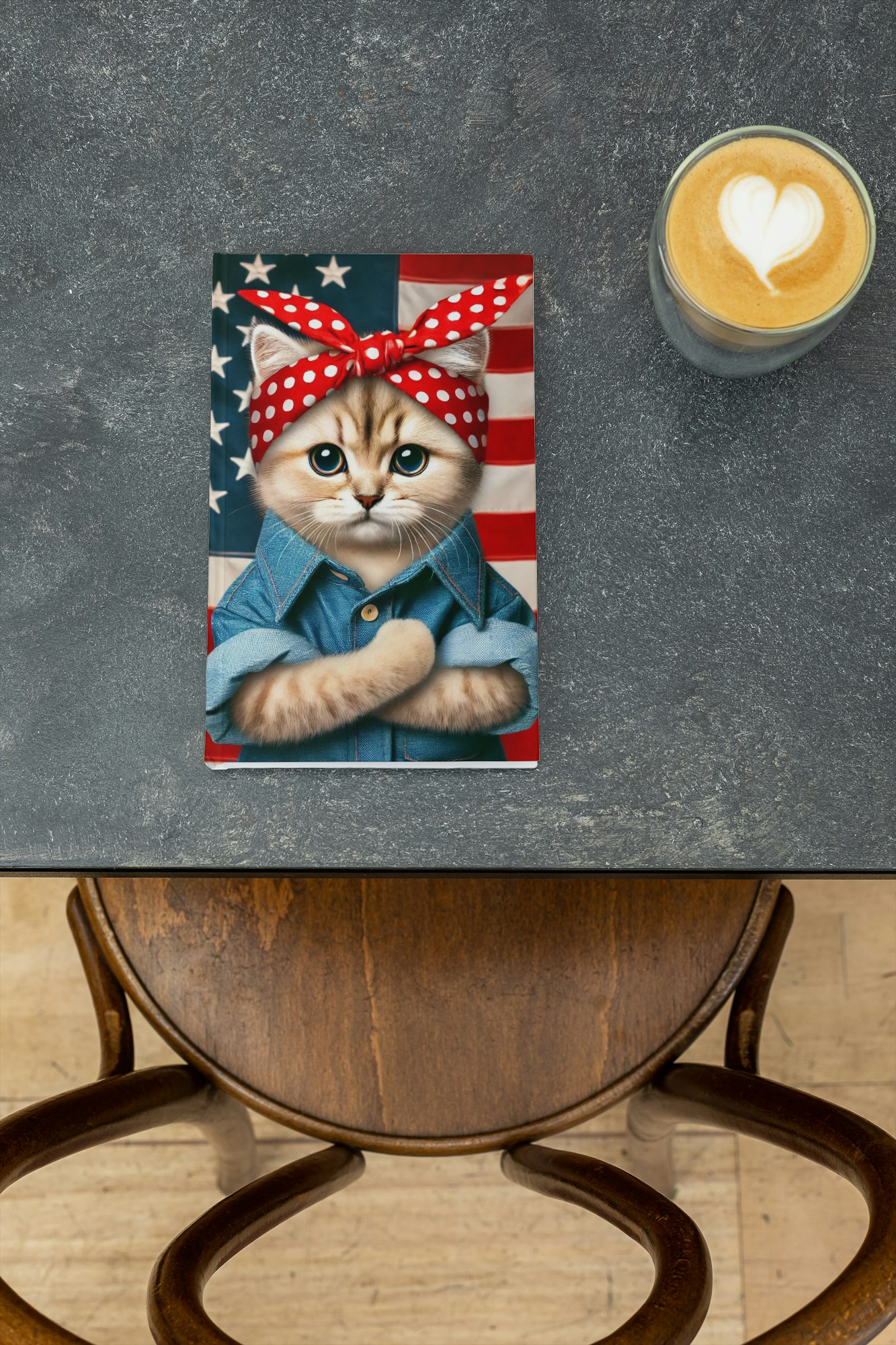 Rosie the Riveter Cat Journal | 100 Lined Pages with Date Line | Childless Cat Lady Notebook | American Flag Cat Lover Gift | Feminist Cat Journal for Women