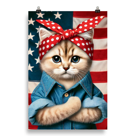 Rosie the Riveter Cat Poster, Female Empurr-ment, Childless Cat Ladies for Harris